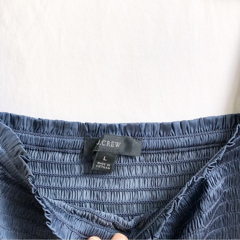 J.CREW | SQUARENECK SMOCKED FEATHERWEIGHT SATIN CROP TOP IN ROYAL PEACOCK LARGE - Picture 7 of 9